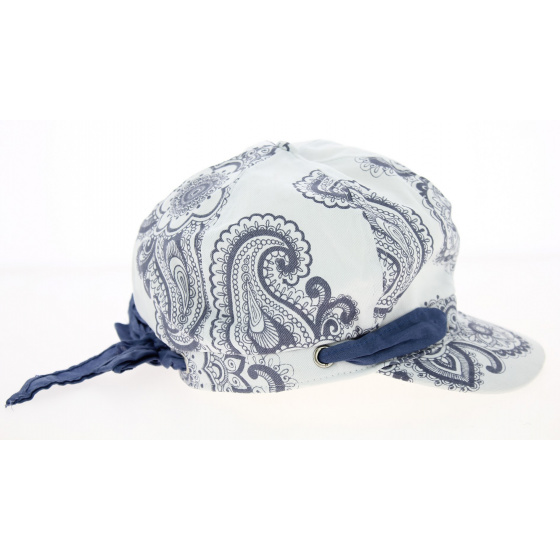 White Cotton Newsboy Cap with Mandala Pattern - Traclet