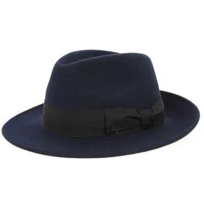 O Goldwin Navy Wool Felt Fedora Hat - Herman Reference: 10114 | Traclet Hat Shop