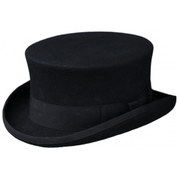 Black Wool Felt Half Top Hat - Traclet