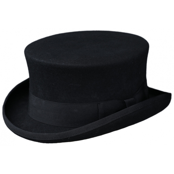 Black Wool Felt Semi Top Hat - Traclet