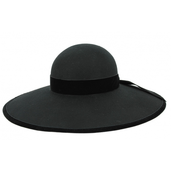 Wide Brim Chouan Capeline Black Wool Felt Hat - Traclet