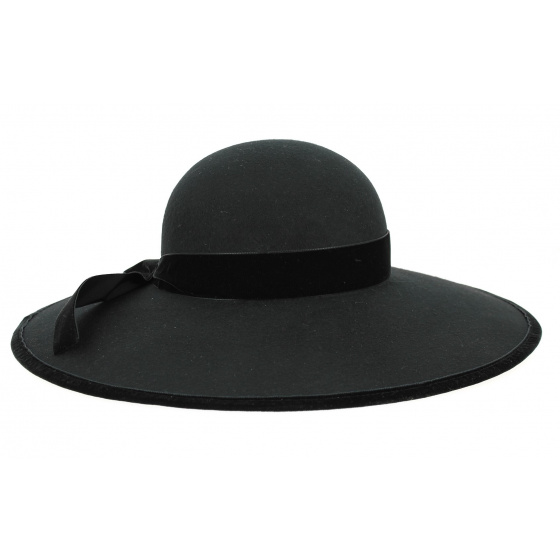 Wide Brim Chouan Wool Felt Capeline Black - Traclet