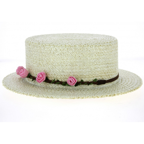 Canotier Femme Fleuri Triple Épaisseur Blanc- Traclet