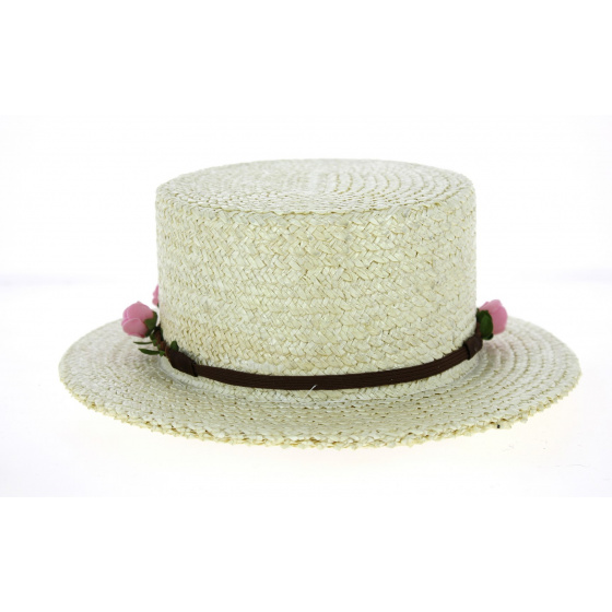 Women's White Triple Thickness Floral Boater Hat - Traclet