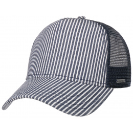 Casquette Baseball Trucker à Rayures Coton Blanche & Bleue- Stetson
