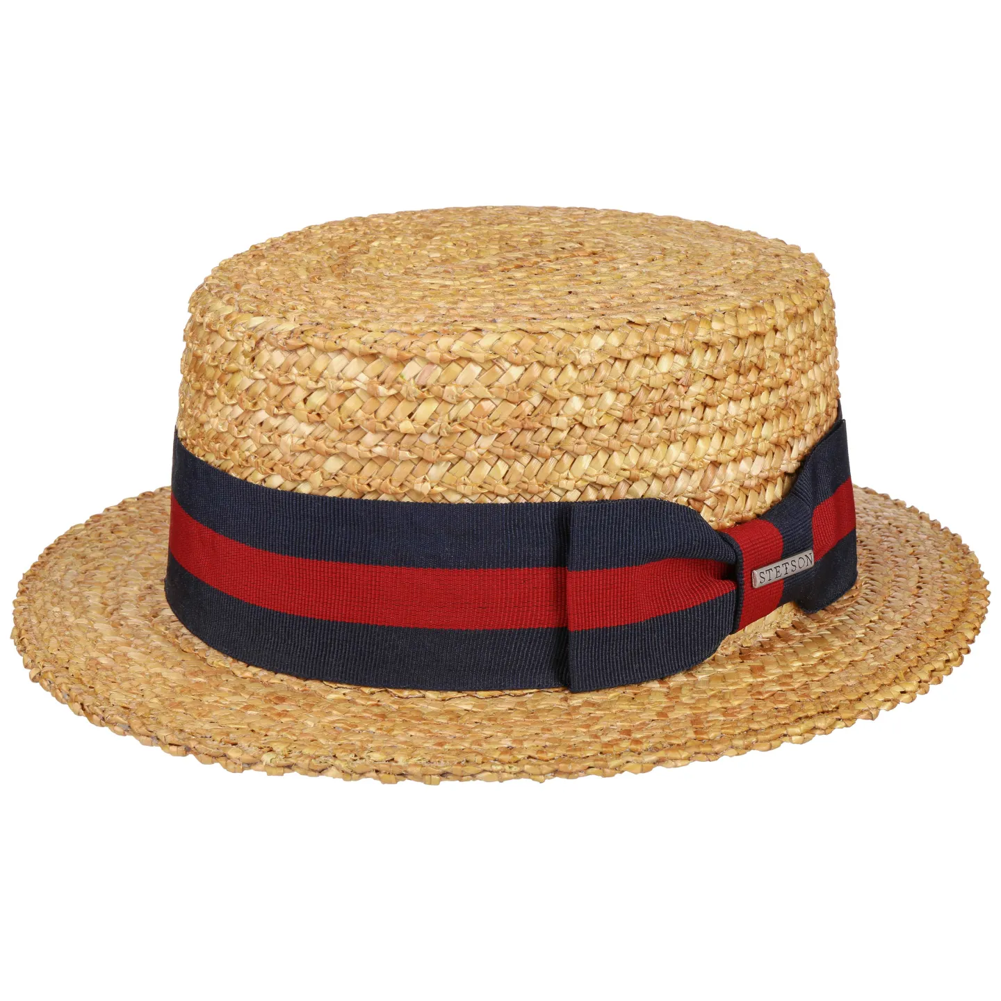 Canotier Paille Naturelle Ruban Rouge & Bleu Marine- Stetson Reference : 10172 | Chapellerie Traclet