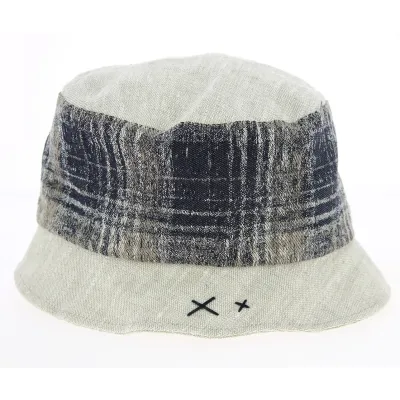 Beige & Navy Blue Linen Cloche Hat - Traclet Reference: 10188 | Traclet Hat Shop
