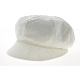 Elorine Off-White Linen Newsboy Cap - Mtm