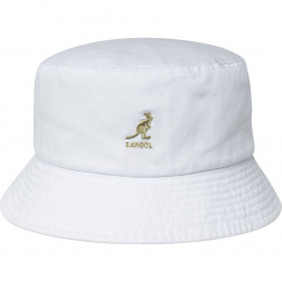 White Cotton Washed Bucket Hat - Kangol