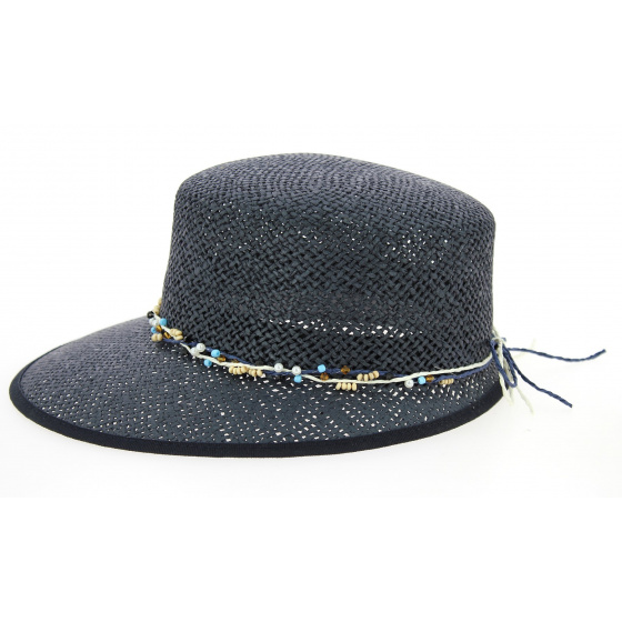 Navy Blue Paper Straw Gioconda Cap - Traclet