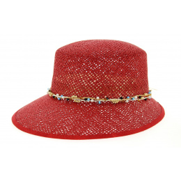 Red Paper Straw Gioconda Cap - Traclet