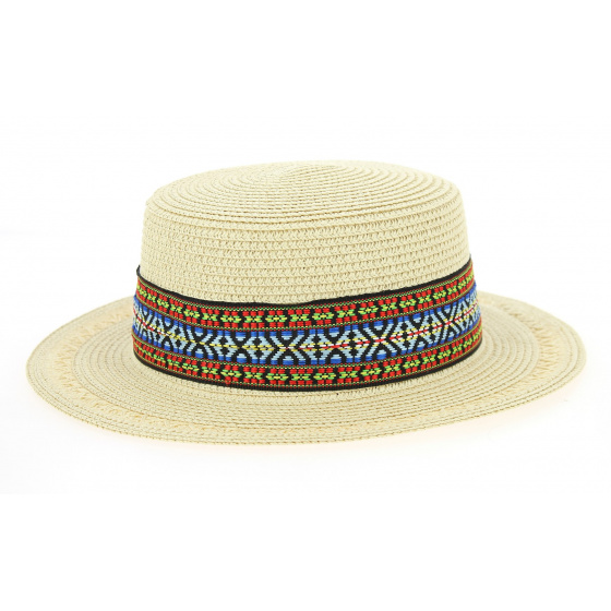 Azteca Beige Paper Straw Boater Hat - Traclet
