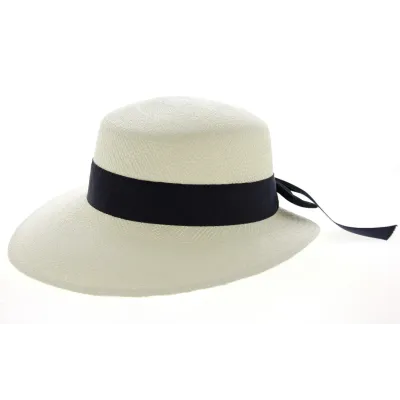Casquette Paille de Panama Giuditta Ruban Marine  Reference : 10356 | Chapellerie Traclet