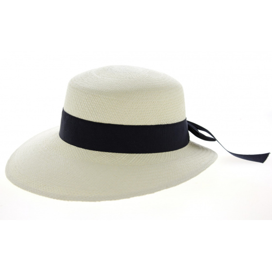 Panama Straw Cap Giuditta Navy Ribbon