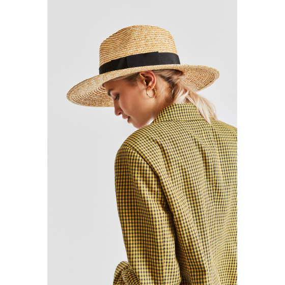 Joanna Wide Brim Traveler Hat Natural Straw Black - Brixton