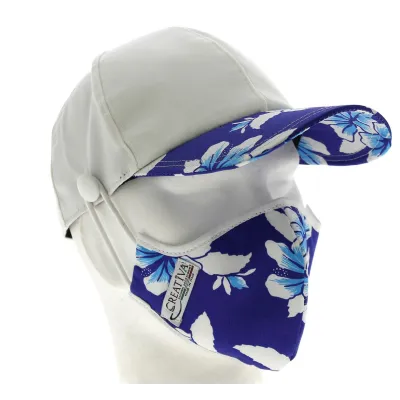 Kit Casquette Baseball + Masque Coton Blanc & Bleu Hawaii- Traclet Reference : 10368 | Chapellerie Traclet