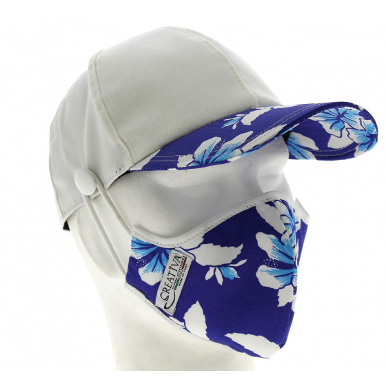 Kit Casquette Baseball + Masque Coton Blanc & Bleu Hawaii- Traclet