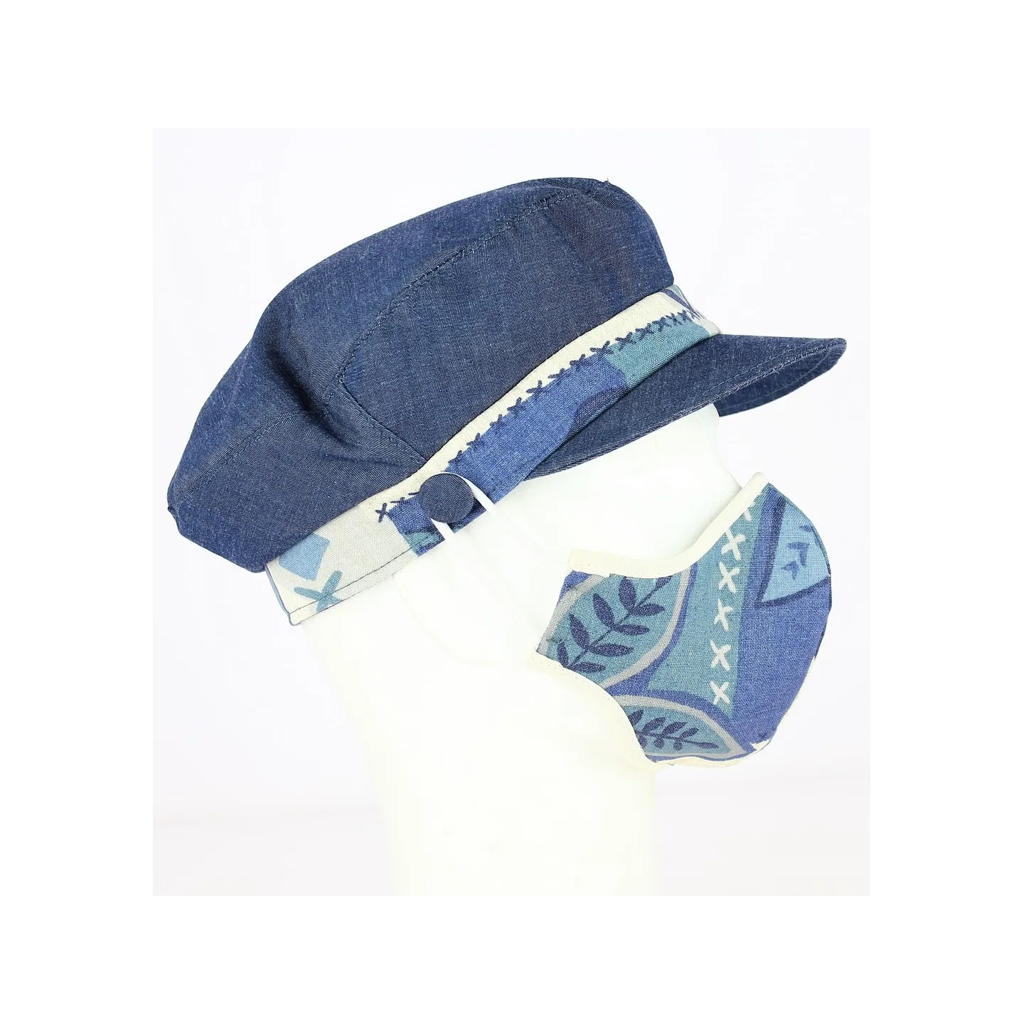 Stewart Cap + White & Blue Hawaii Cotton Mask Kit - Traclet Reference: 10369 | Traclet Hat Shop