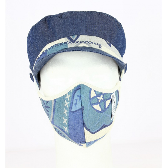 Stewart Cap + White & Blue Hawaii Cotton Mask Kit - Traclet