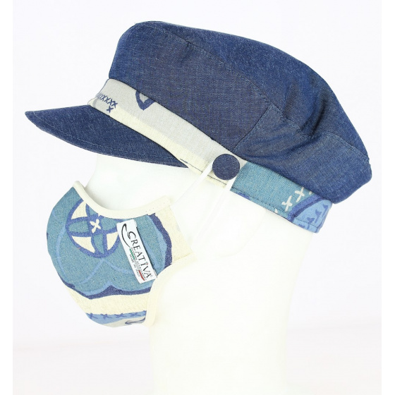 Stewart Cap + White & Blue Hawaii Cotton Mask Kit - Traclet