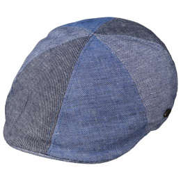 Blue Curved Patchwork Linen & Cotton Cap - Traclet