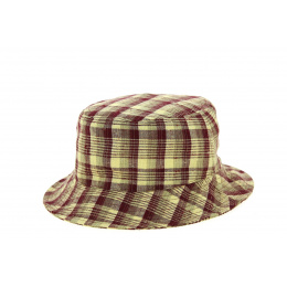 Demis Cotton Checkered Burgundy & Yellow Bucket Hat - Crambes, Made in France