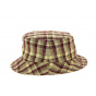 Burgundy & Yellow Checkered Cotton Bucket Hat Made in France - Crambes