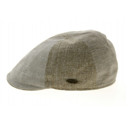 Rounded Patchwork Linen & Cotton Cap in Beige - Traclet