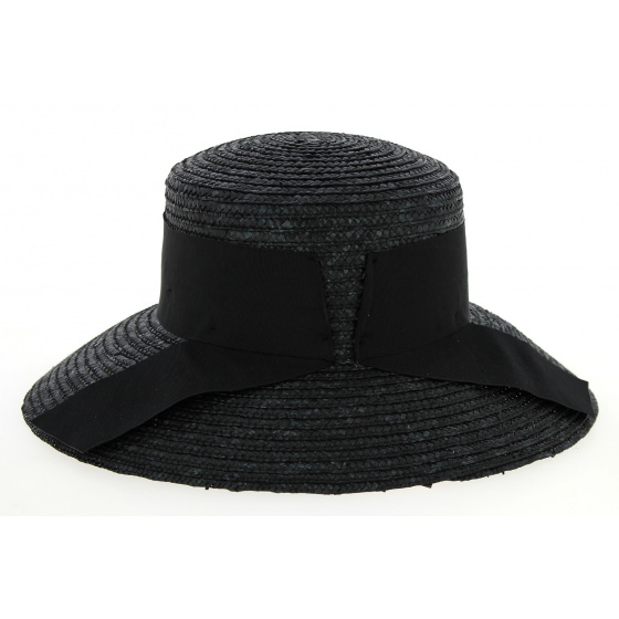 Chapeau Capeline Riviera Paille Naturelle Noir- Betmar Chapeau Capeline Riviera Paille Naturelle Noir- Betmar