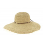 Monique Raffia Straw Wide-Brimmed Hat with Brown Leather - Traclet