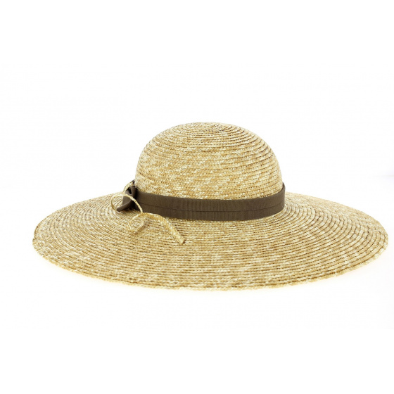 Natural Straw Wide Brim Hat Daisie with Brown Ribbon - Traclet Natural Straw Wide Brim Hat Daisie with Brown Ribbon - Traclet