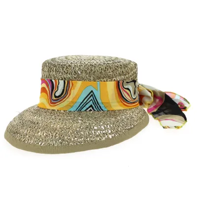 Casquette Paille San Vito Femme Foulard- Traclet Reference : 8187 | Chapellerie Traclet