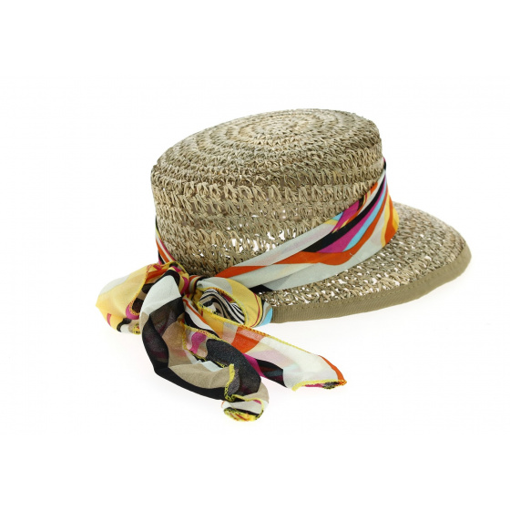 San Vito Women's Straw Cap with Scarf - Traclet