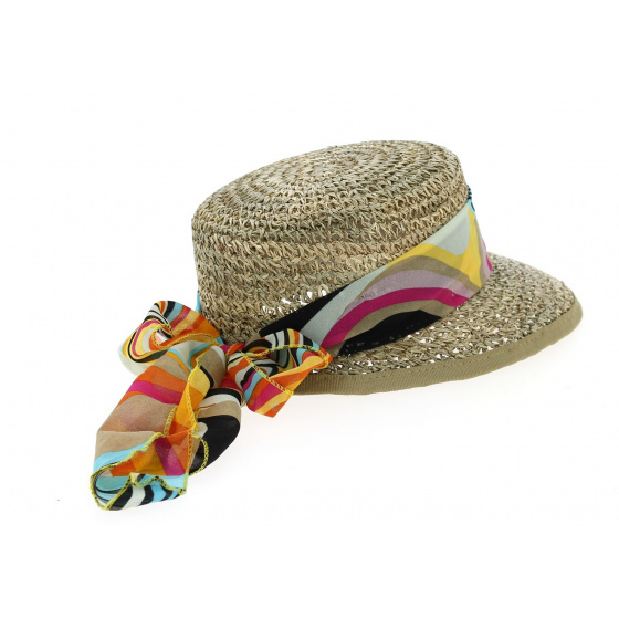 San Vito Women's Straw Cap with Scarf - Traclet