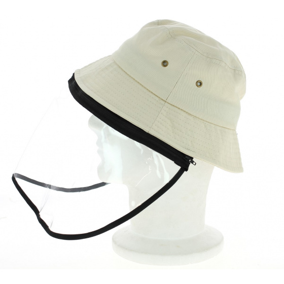 Beige Bucket Hat with Plastic Visor Protection - Traclet