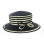 Navy Blue & White Straw Ceremony Hat Hélène - Traclet