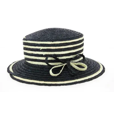 Navy Blue & White Straw Ceremony Hat Hélène - Traclet  Reference: 9542 | Traclet Hat Shop