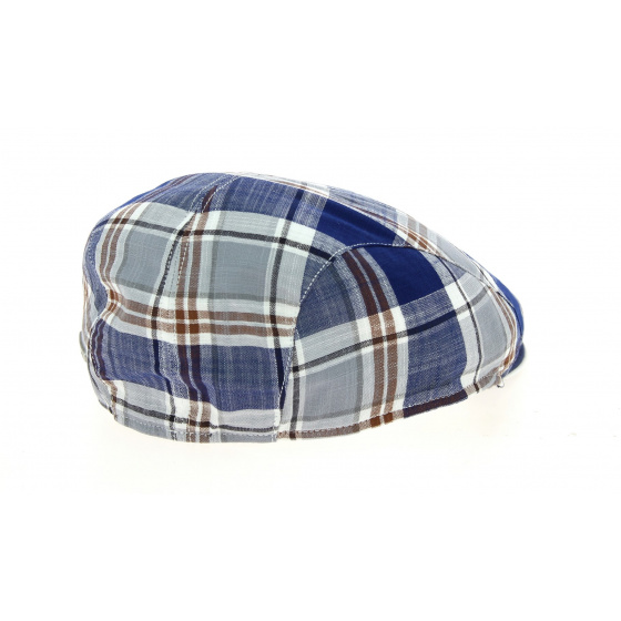 Blue Striped Cotton Teddy Flat Cap - Traclet Blue Striped Cotton Teddy Flat Cap - Traclet