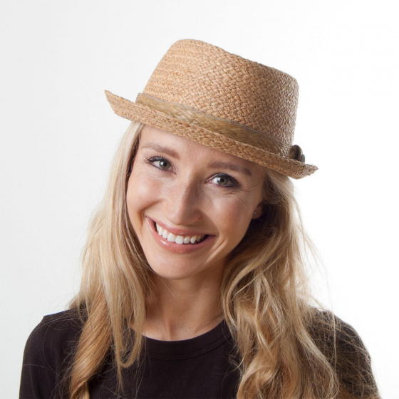 Tear PorkPie Raffia Hat