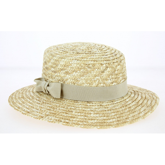 Women's Sidonie Boater Natural Straw Beige Ribbon - Traclet