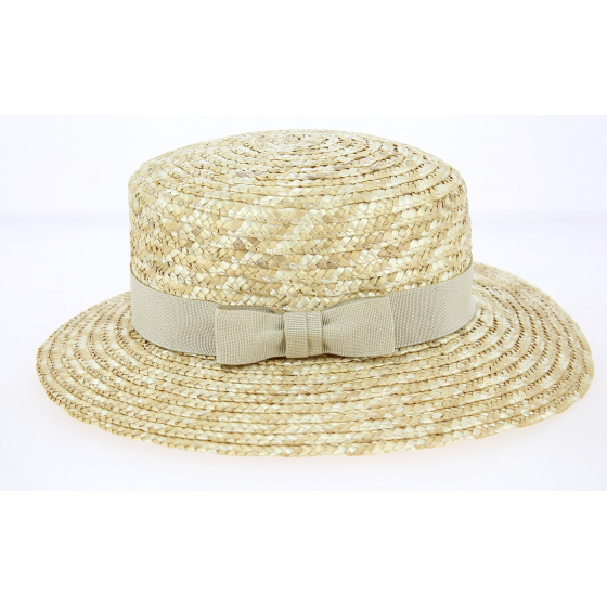 Women's Sidonie Boater Natural Straw Beige Ribbon - Traclet Women's Sidonie Boater Natural Straw Beige Ribbon - Traclet
