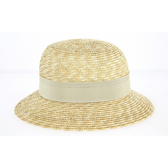 Solène Straw Cloche Hat with Beige Ribbon - Traclet
