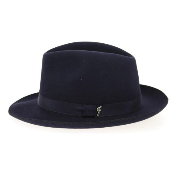 Fedora Hat Le Chazelles Navy Fur Felt - Flechet