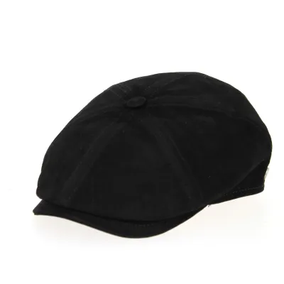 Halflight Flat Cap Black Suede Leather - Traclet Reference: 10672 | Traclet Hat Shop