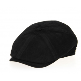 Halflight Flat Cap Black Suede Leather - Traclet