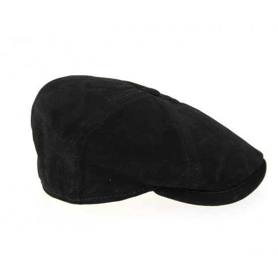 Halflight Flat Cap Black Suede Leather - Traclet