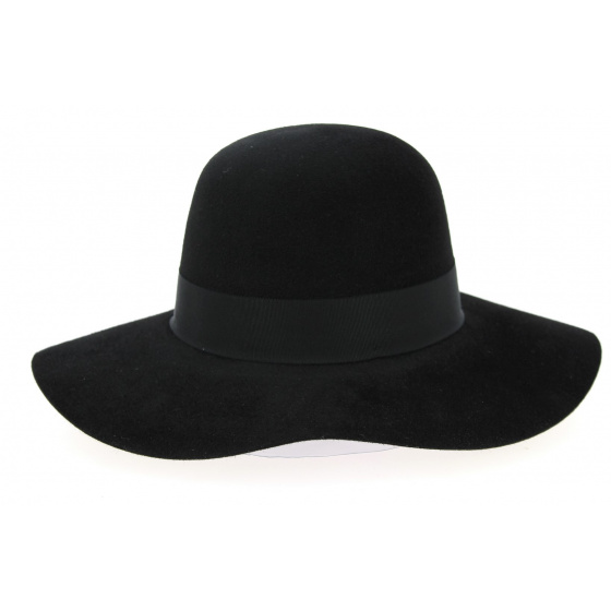 Lyne Black Rabbit Felt Wide-Brimmed Hat - Fléchet