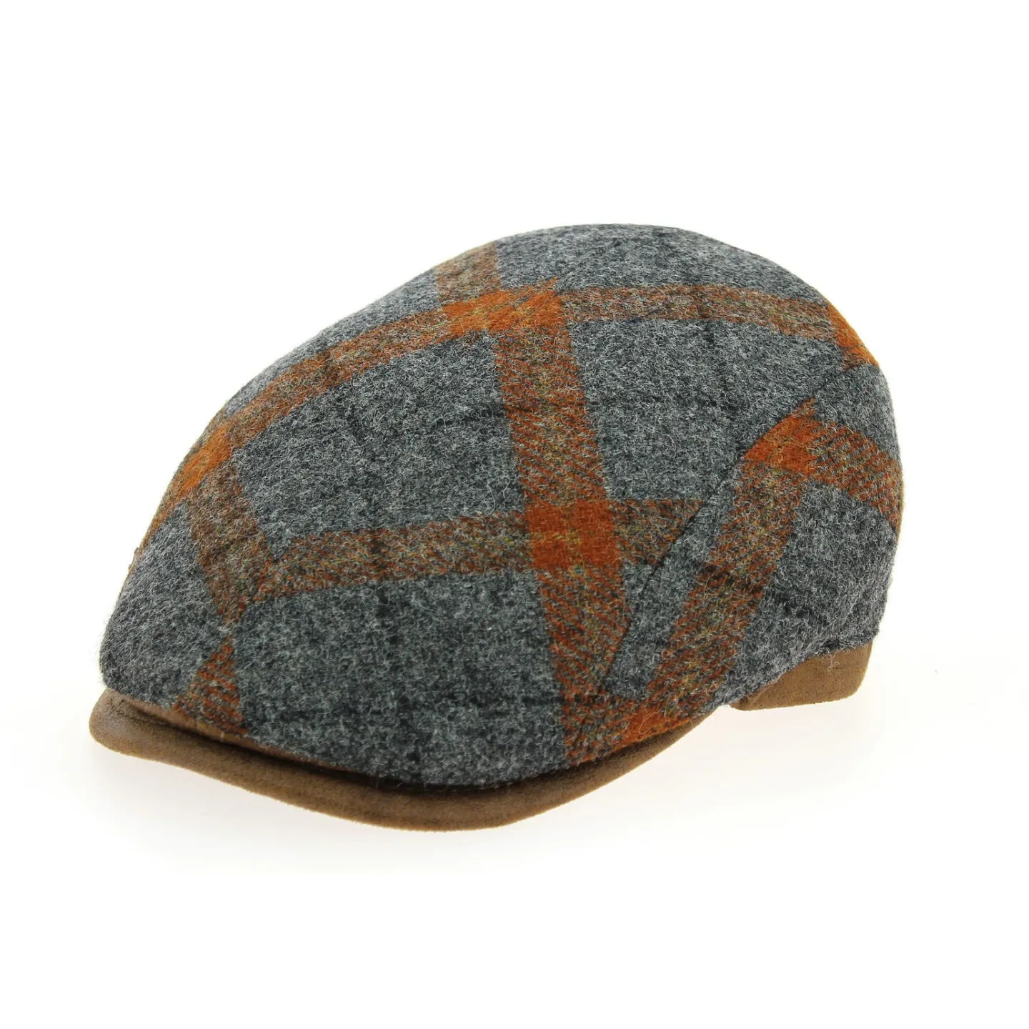 Verona Flat Cap Grey & Orange Wool - Traclet Reference: 10678 | Traclet Hat Shop