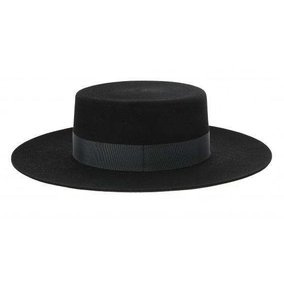 Santiago Hat - Cordobes/Canotier Black Wool Felt - Traclet