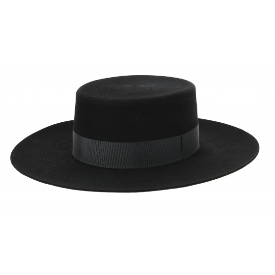 Santiago Hat - Cordobes/Boater Black Wool Felt - Traclet